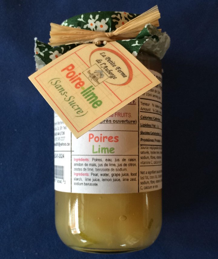 tartinade poires, limes, sans sucre   Petite ferme de l'auberge   /250ml
